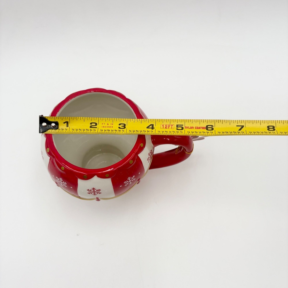 Christmas Hot Air Balloon Mug Festive Snowflake Design Red White Gold Handle - Picture 5 of 5